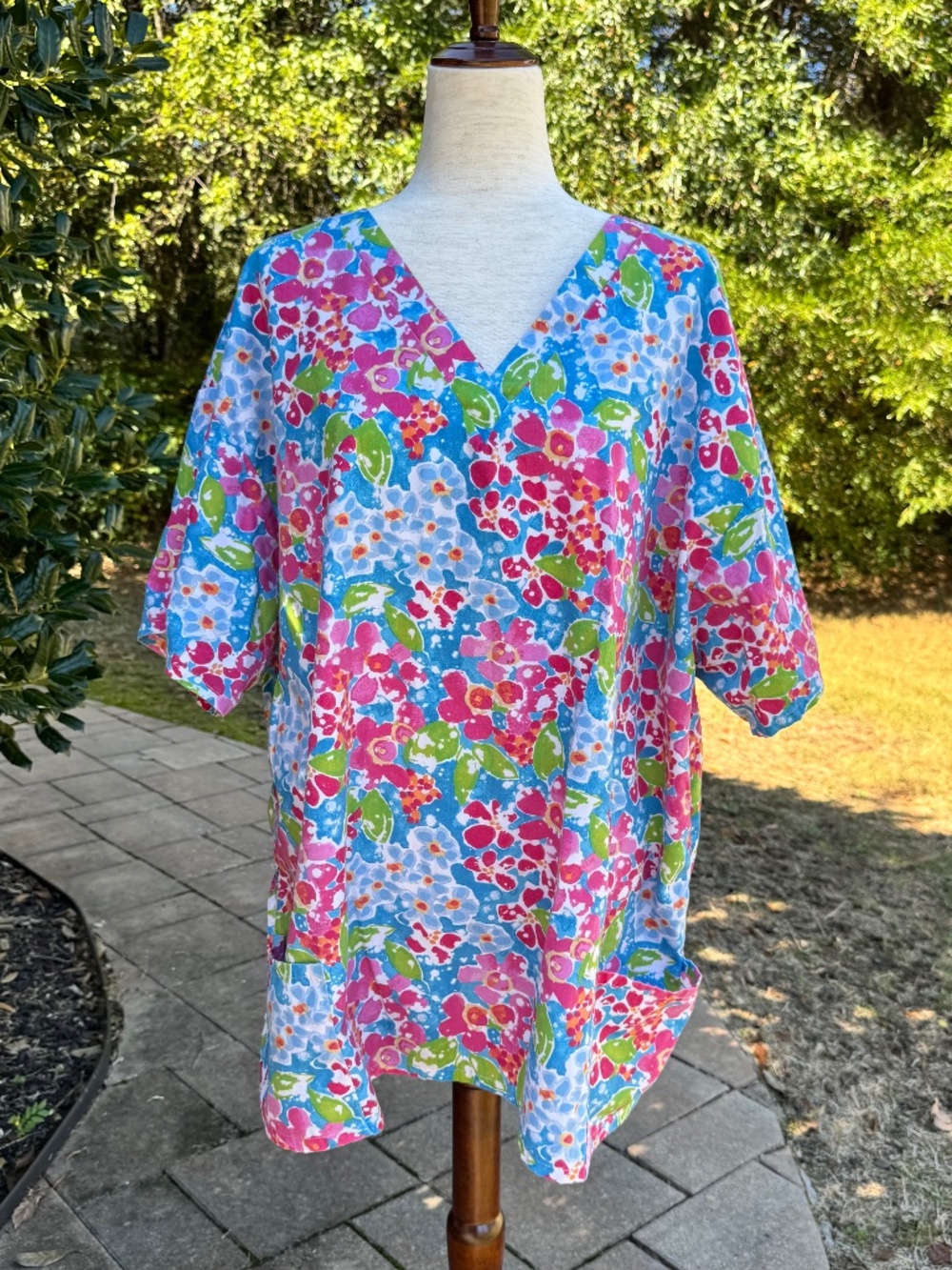 Scrubtime Poly Cotton Blend Floral Scrub Top - Size 3x